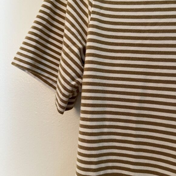 Theory T-Shirt Dress Women's Pima Cotton Modal? Jersey Tan Khaki Stripe M - Picture 2 of 4